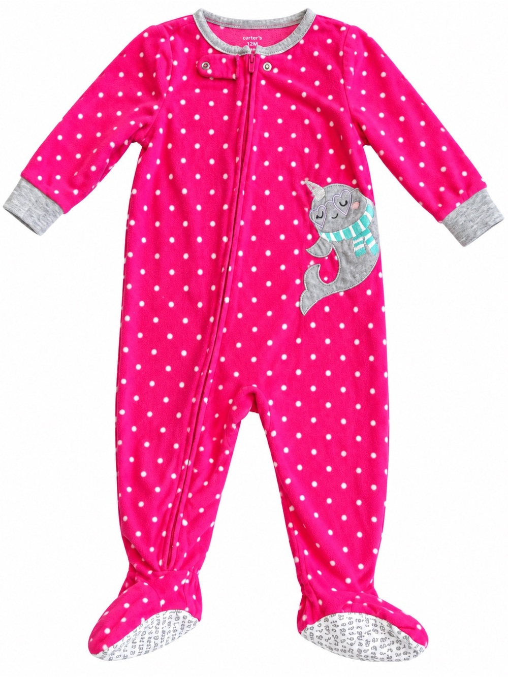 Carter's Bright Pink Polka Dot Fleece Footed One-Piece